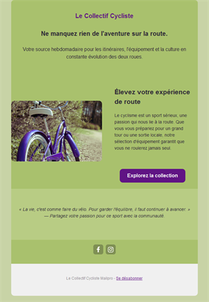 Modèle de newsletter hebdomadaire vélo