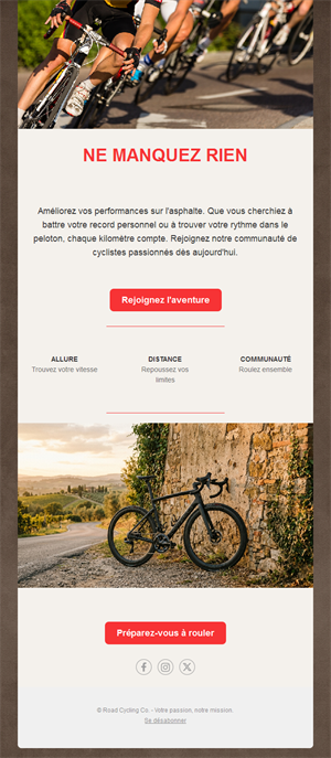 Email d'invitation à une sortie de club cycliste