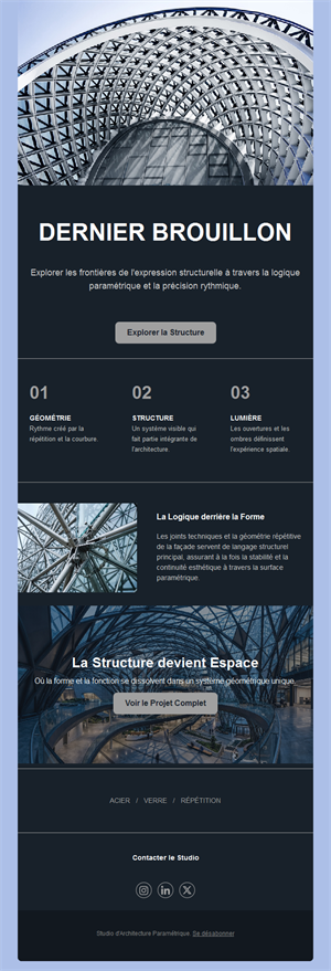 Newsletter de projet d'architecture paramétrique