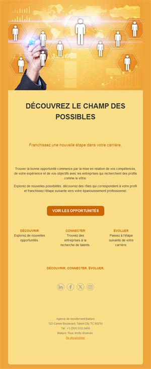 Email orange d'opportunités de carrière