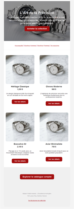 Email collection de montres de luxe