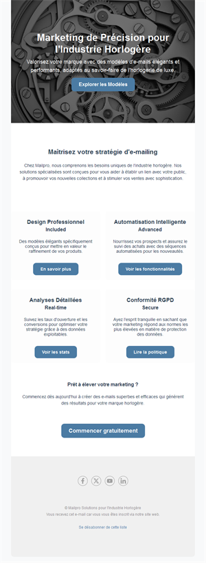 Email fonctionnalités emailing pour l'horlogerie