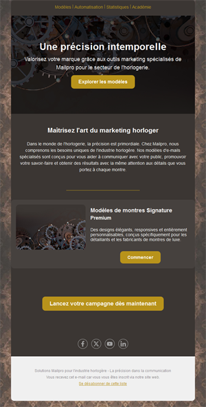 Email marketing horloger sombre et doré