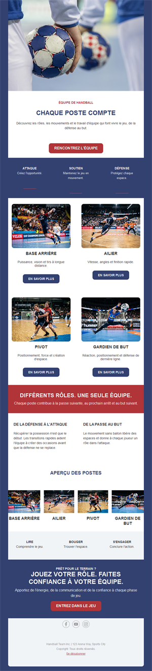 Newsletter des postes au handball