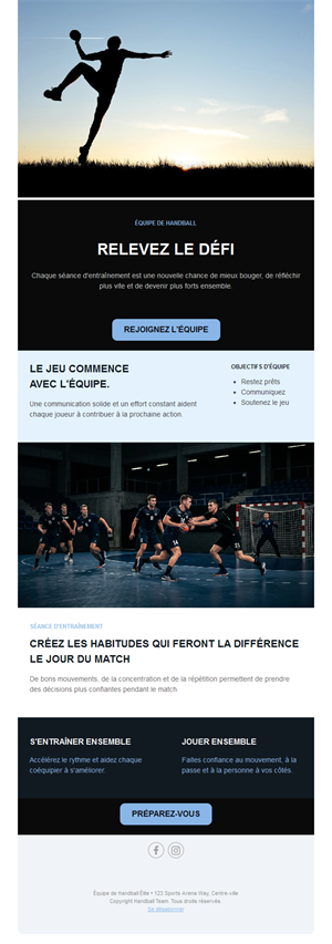 Email de recrutement pour équipe de handball