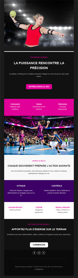 Email d'équipe de handball féminine