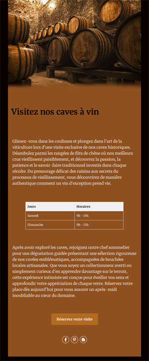 Email d'invitation à visiter les caves