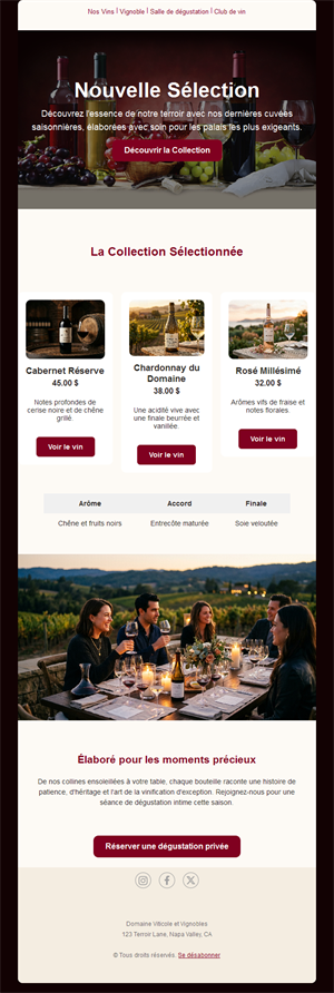 Email de collection de vins sélectionnés