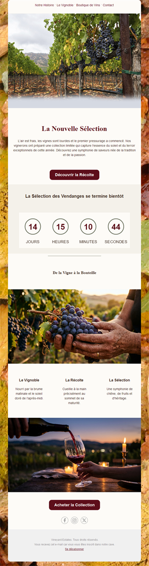 Email sélection de vendanges avec compte à rebours