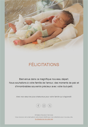 Email gris-vert de félicitations pour bébé
