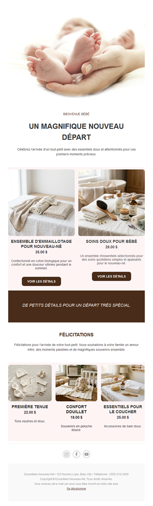 Email de produits pour nouveau-nés