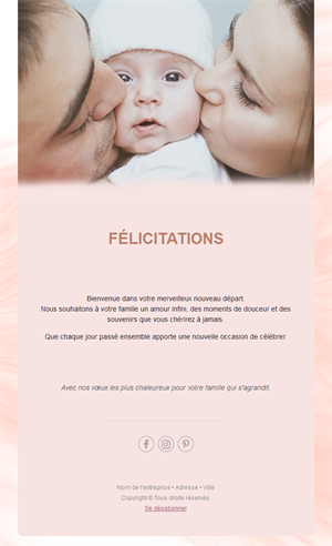 Email pêche de félicitations pour bébé