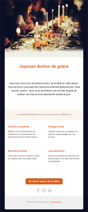 Email de table de Thanksgiving