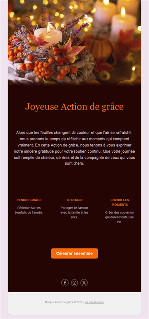 Email de Thanksgiving aux chandelles