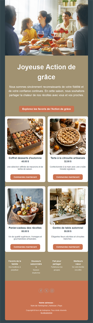 Email boutique cadeaux de Thanksgiving