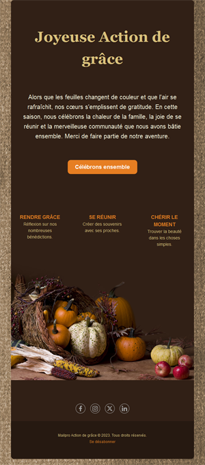 Email de Thanksgiving avec corne d'abondance