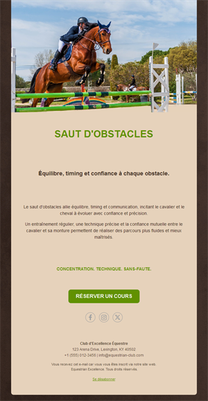 Email de cours de saut d'obstacles