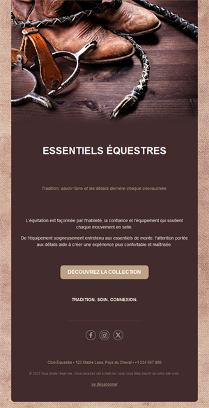 Email de boutique d'équitation