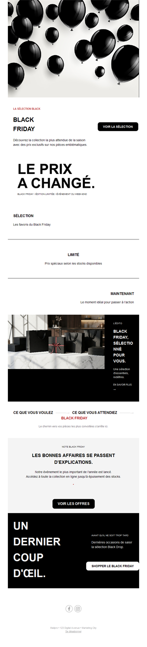 Email minimaliste noir et blanc Black Friday