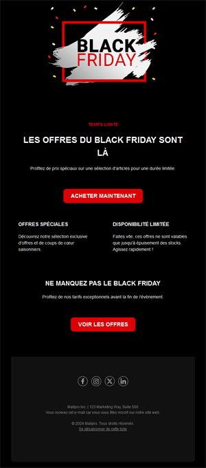 Email simple d'offres Black Friday