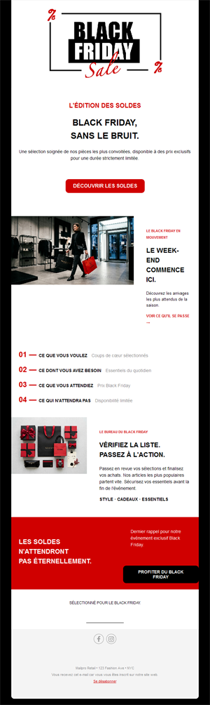 Email éditorial de soldes Black Friday