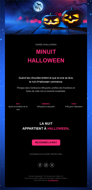 Modèle d'email soirée Halloween de minuit