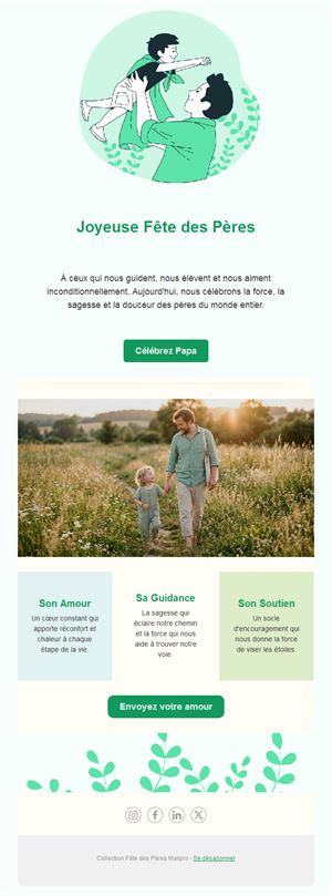 Email vert illustré pour la fête des pères