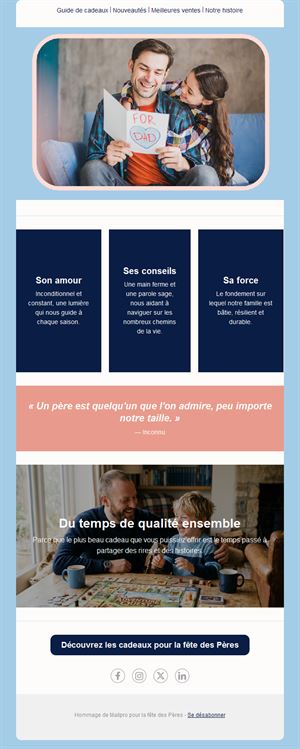 Email fête des pères sur le temps partagé