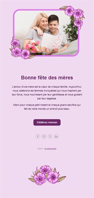 Email lilas de fête des mères avec fleurs