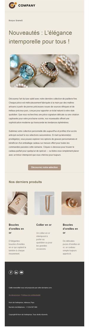 Email de nouveautés bijouterie