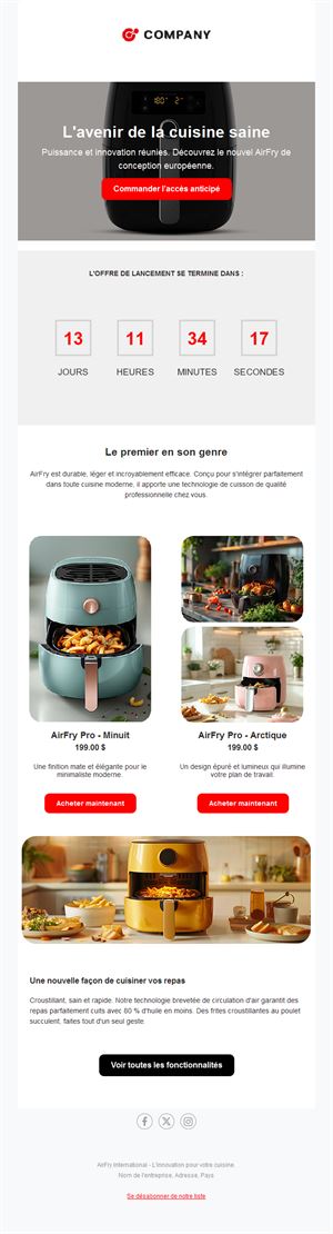 Email de lancement produit avec compte à rebours