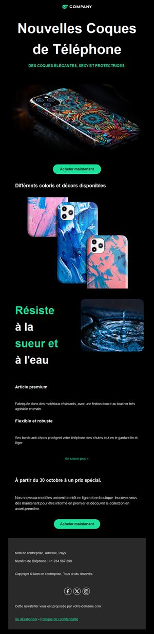Email produit vedette : coques de téléphone