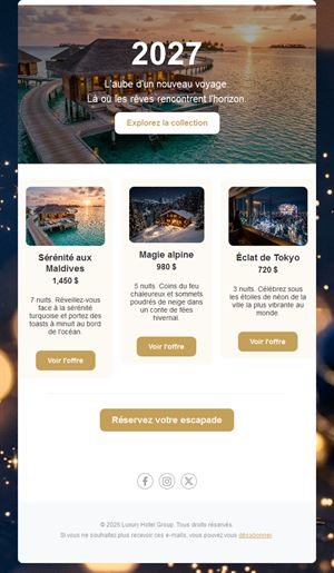 Modèle d'email escapades du Nouvel An 2027