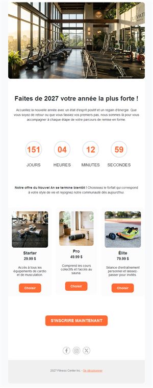 Email du Nouvel An 2027 pour salles de sport
