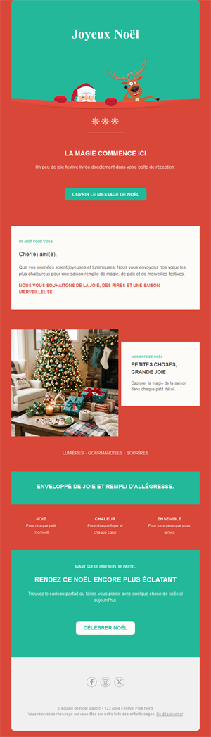 Email Joyeux Noël avec renne et petit mot