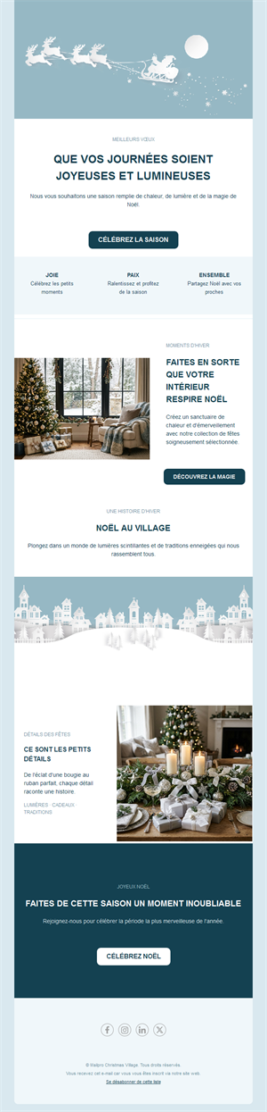 Email de vœux de Noël avec village enneigé