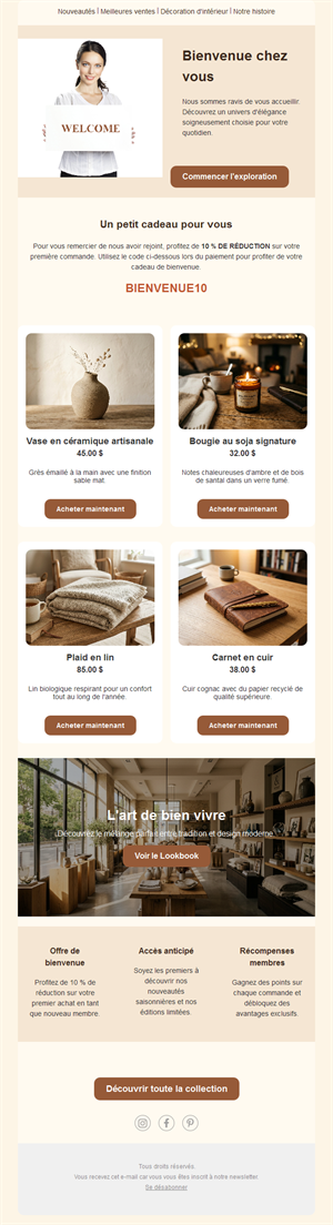 Email de bienvenue avec code première commande