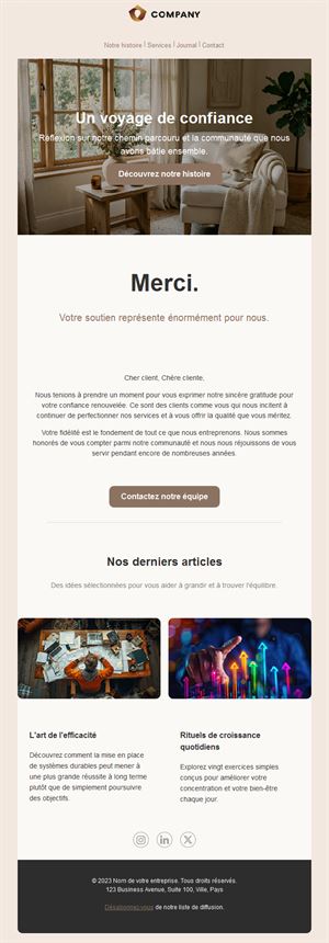 Email de remerciement pour clients fidèles