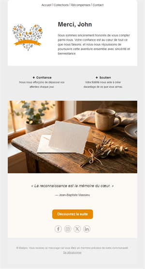 Email de remerciement client personnalisé