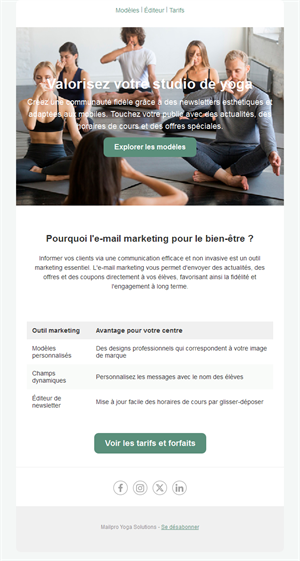 Emailing pour studios de yoga