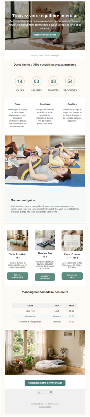 Email offre nouveaux membres Pilates