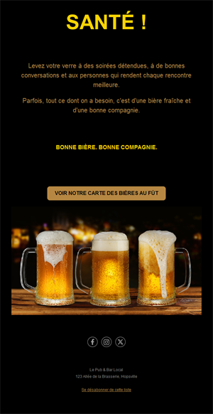 Modèle d'email carte des bières pression