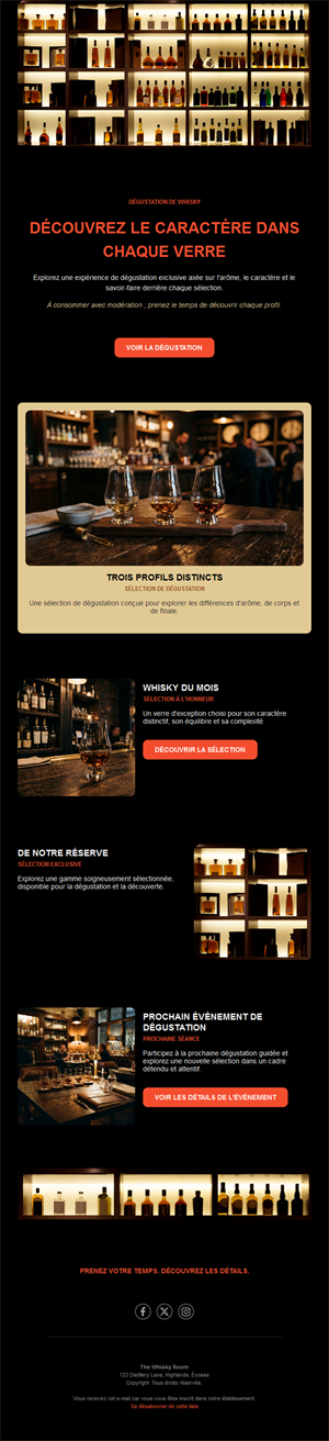 Modèle d'email de dégustation de whisky