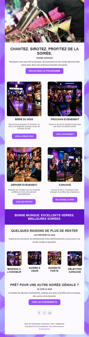 Newsletter soirée karaoké et événements du bar