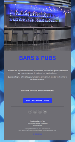 Modèle d'email carte de bar à cocktails