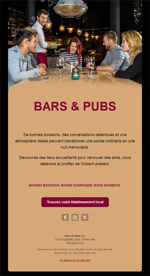 Modèle d'email pour bar de quartier