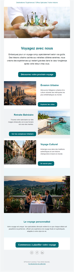 Email de voyages sur mesure