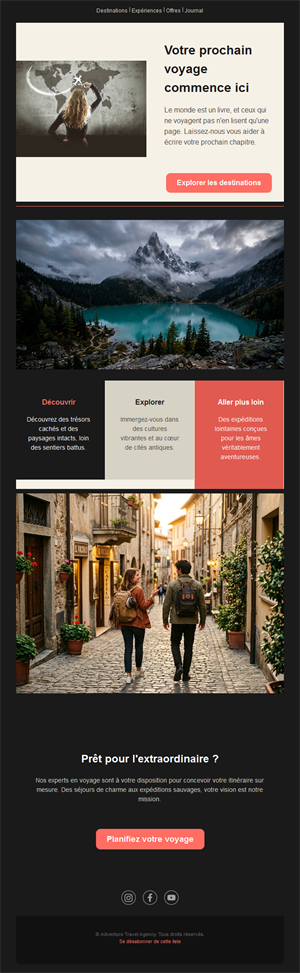 Email d'agence de voyages d'aventure