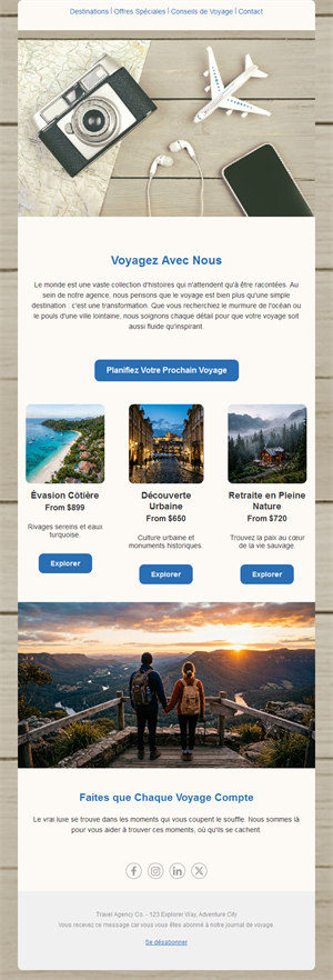 Email d'agence de voyages pour planifier