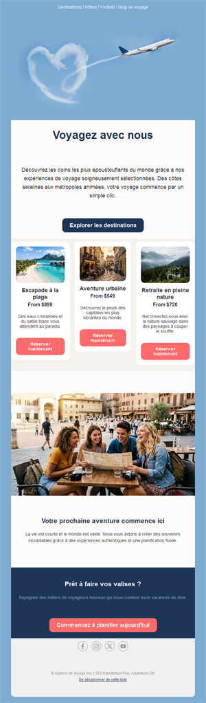 Email de destinations d'agence de voyages